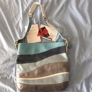 blue Coach handbag